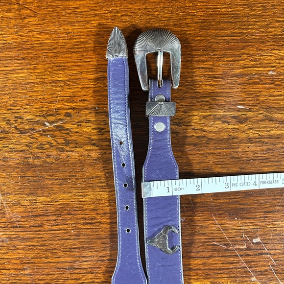Leegin Purple Leather Metal Embellishment Belt Silver Creek Western Southwest - Picture 7 of 13
